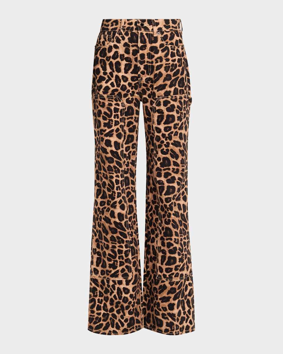 Taylor High-Rise Wide-Leg Leopard Jeans with Chaps